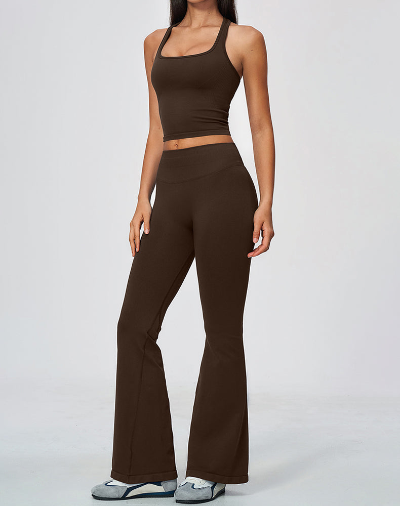 2-Piece Athletic Set Ribbed Tank Top and Flare Pants
