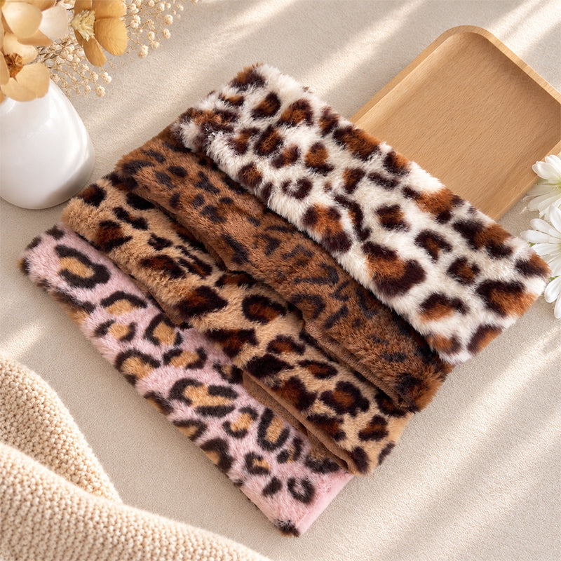Leopards Print Faux Fur Elastic Warm Sports Headband