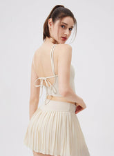Double Strap Back Butterfly Lace Up Tank Tops with Chest Pad