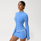 Full Zip UP Athletic Cropped Jacket with Thumb Holes