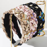 Hand Silks Satins Braided Headband with Butterfly Rhinestones