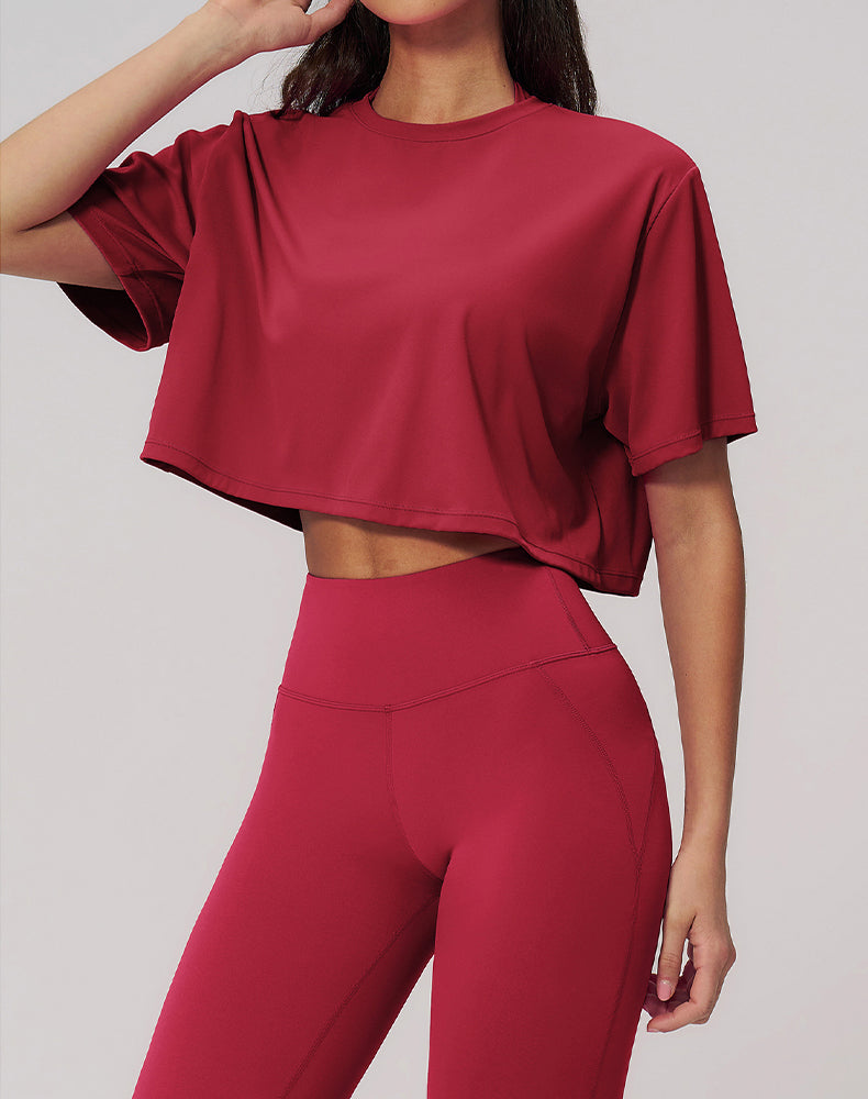 Short Sleeve Crop Tops Round Neck T-Shirts Loose Fit Blouse