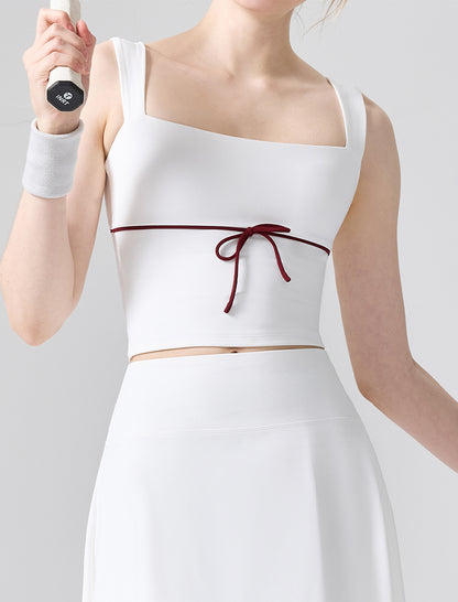 Color Blocked Tank Top Open Back Shirt with Built-in Bra Pad