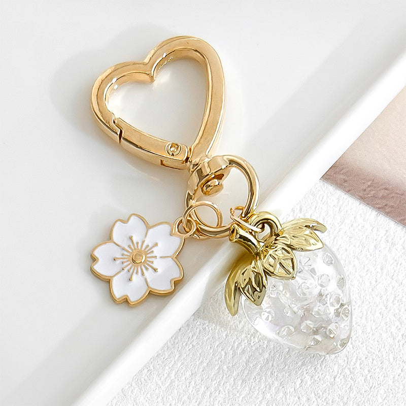 Strawberry Heart Bag Keychain Cherry Blossom Purse Charm