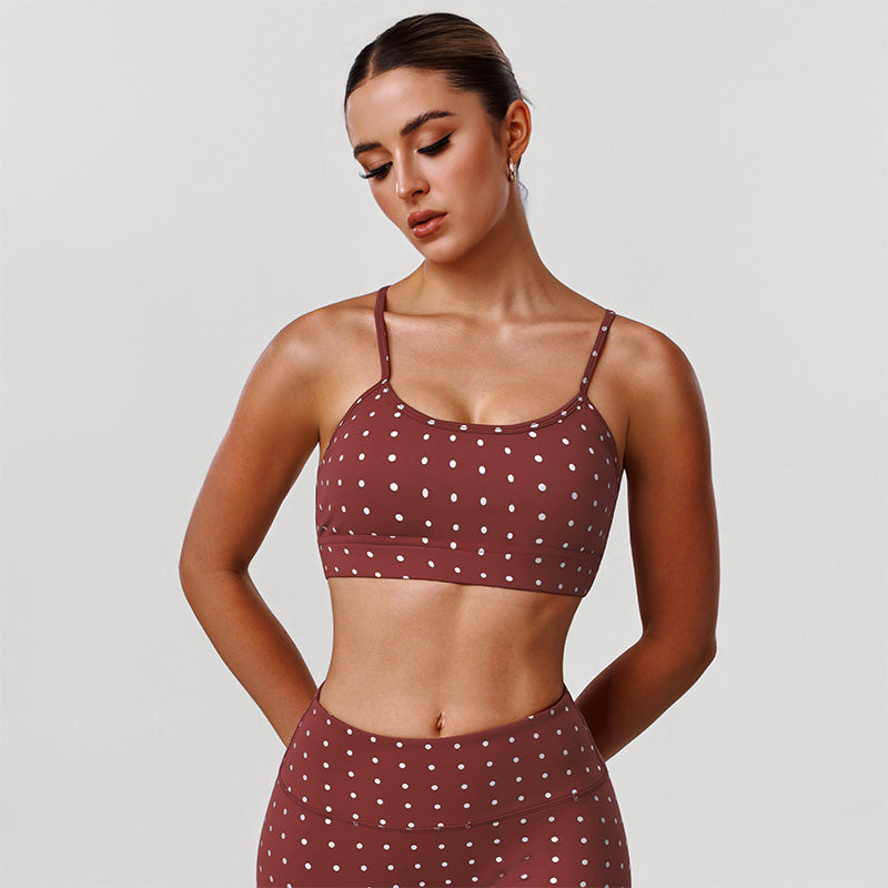 Silver Polka Dot Sports Bra with Removable Bra Pads