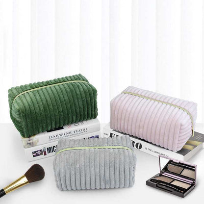 Vertical Stripes Corduroy Cosmetic Bag | Ideal for Travel Essentials