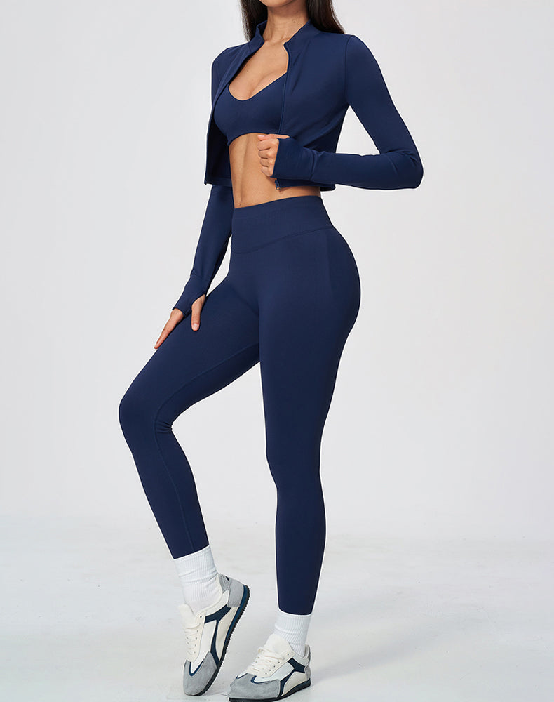 3-Piece Athletic Set with Sports Bra, Crop Jacket &amp; Leggings