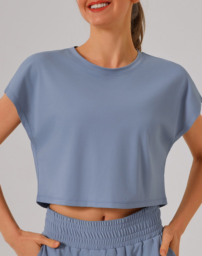 Crewneck Loose Crop Tops Batwing Short Sleeve T-Shirts