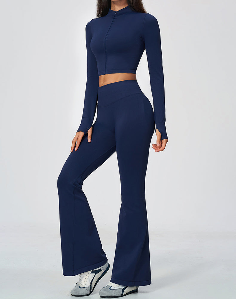 2-Piece Athletic Set Cropped Jacket and Flare Pants