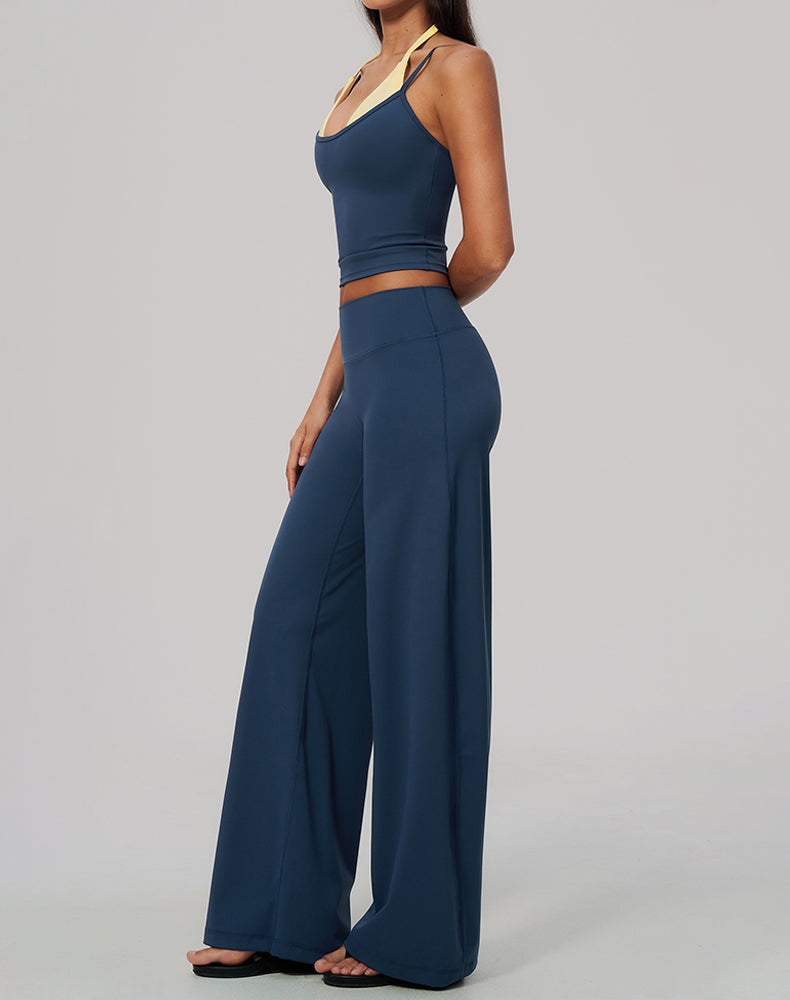 2 Piece Color Block Tank Top and Flare Pant Sets