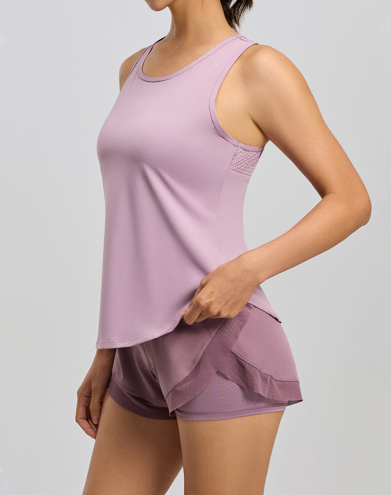 Workout Tank Tops Mesh Open Back Sleeveless Yoga Shirts