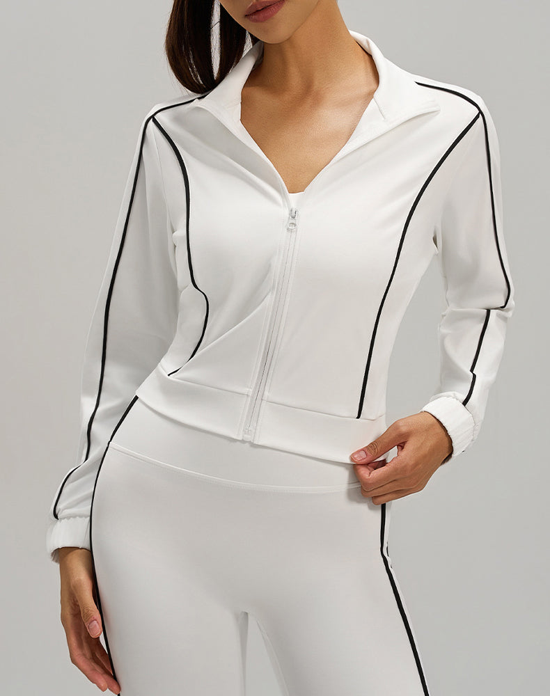 Stand Collar Workout Track Jackets Full Zip Crop Coat
