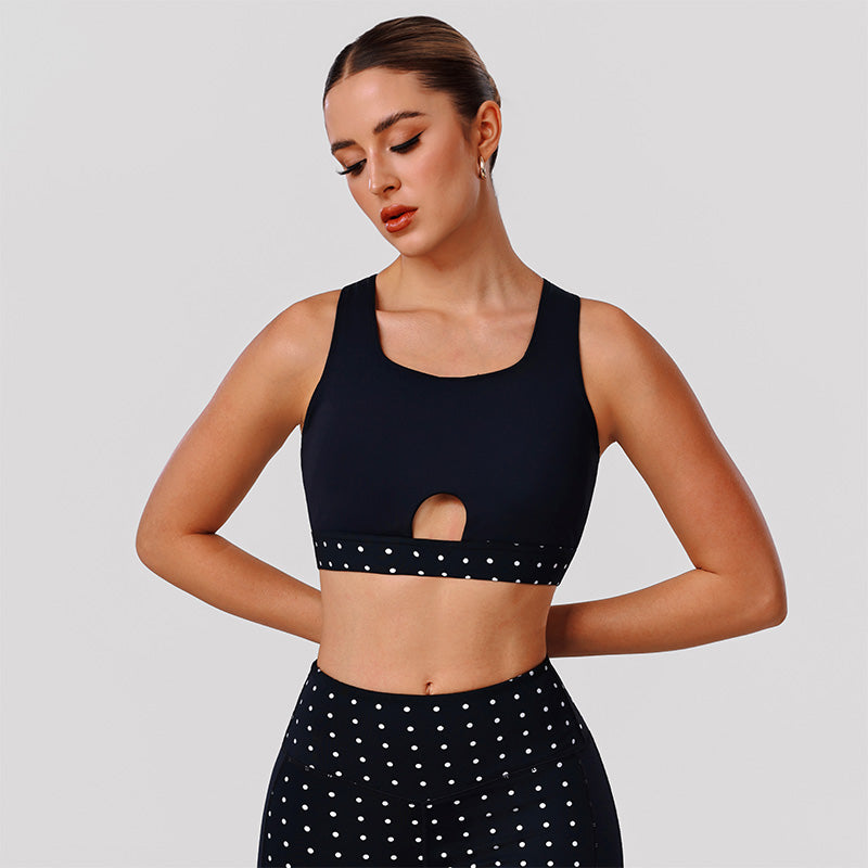 White Polka Dot Black Sport Bras Yoga Vest Crop Tank Top