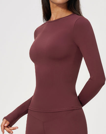 Crewneck Long Sleeve Shirt Basic Tees Slim Fit Crop Tops