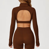 Backless Turtleneck Crop Top Long Sleeve Yoga T-Shirt