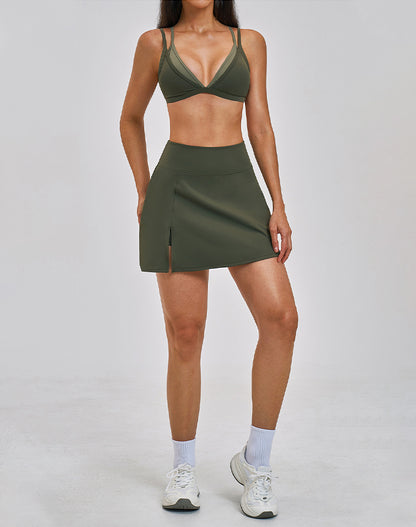 Tennis Sets with Fake Two Piece Sports Bra and Mini Skirt
