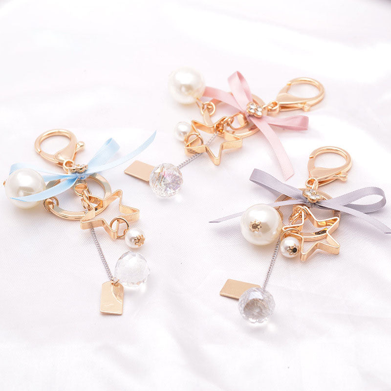 Five-Pointed Star Bag Keychain with Bow and Pearl