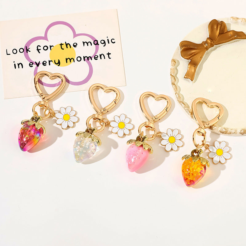 Cute Strawberry Keychains Heart Flower Daisy Bag Charms