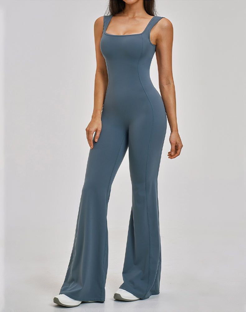 Backless Yoga Flare Leg Jumpsuit One Piece Athletic Bodysuit