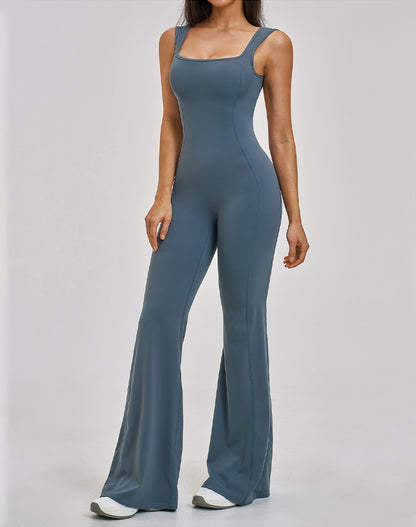 Backless Yoga Flare Leg Jumpsuit One Piece Athletic Bodysuit