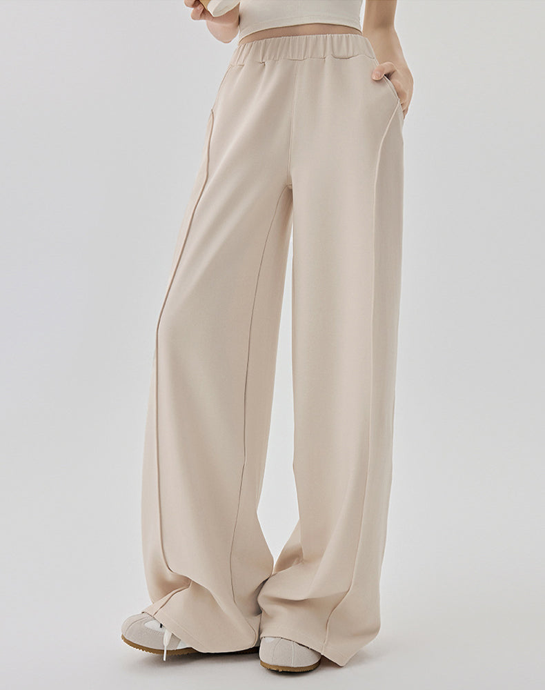 Casual Elastic Waist Wide Leg Sweatpants with Pockets