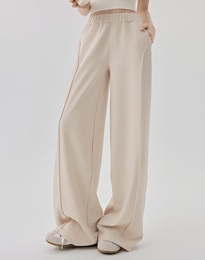 Casual Elastic Waist Wide Leg Sweatpants with Pockets