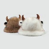 Winter Faux Fur Cow Bucket Hat Fuzzy Cute Animal Horns Cap