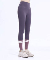 High Waist Contrasting Colors Striped Sports Leggings