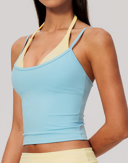 Faux Two Piece Color Block Yoga Tank Tops