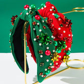Christmas Knotted Headband with Embellished Crystals and Pearls