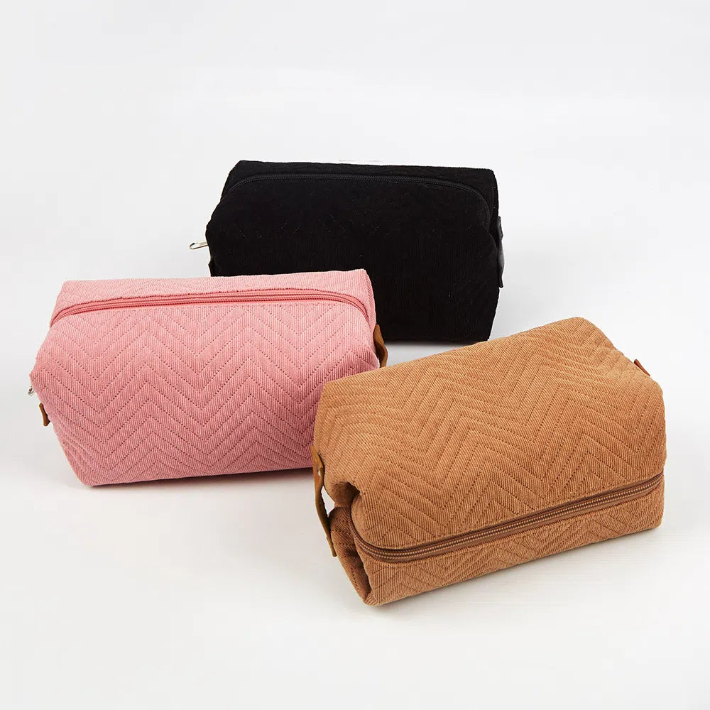 Square Quilted Wavy Corduroy Makeup Storage Bag