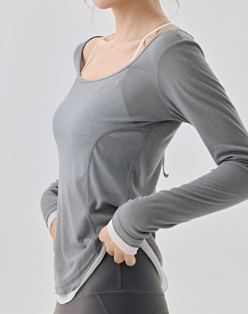 Slim Fit Contrasting Color Long Sleeves Mesh Yoga Shirt