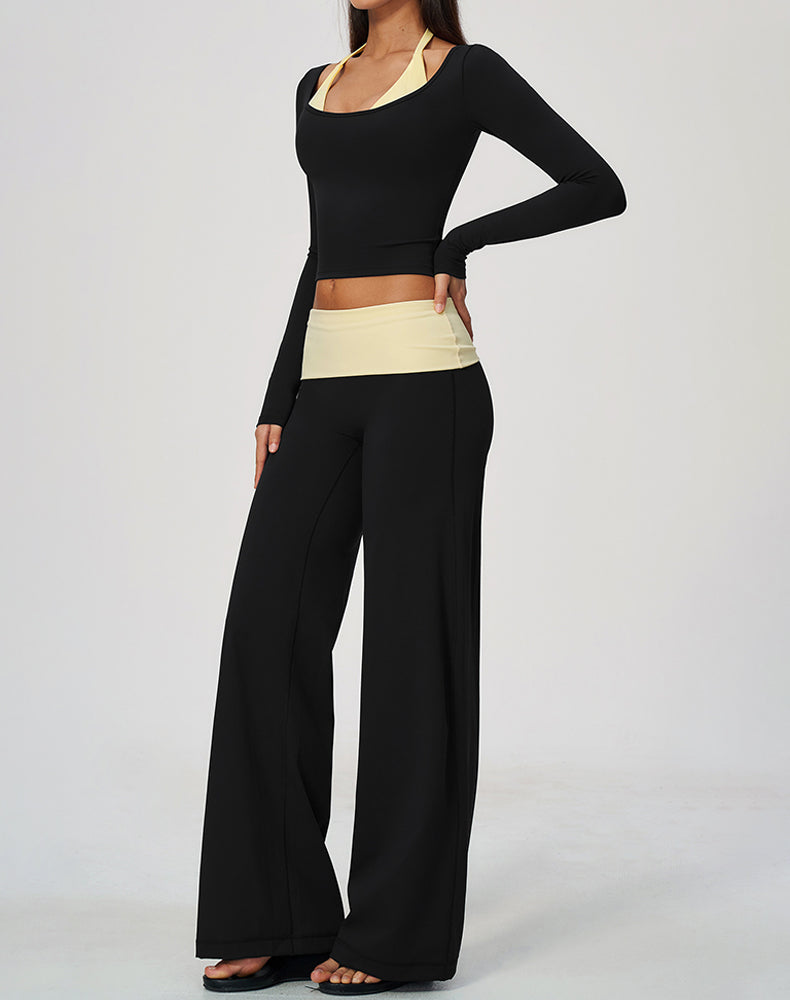 2 Piece Long Sleeve Sports T-Shirt and Fold Over Flare Pant