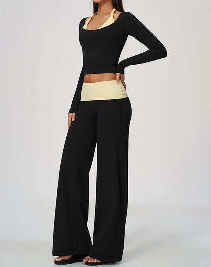 2 Piece Long Sleeve Sports T-Shirt and Fold Over Flare Pant