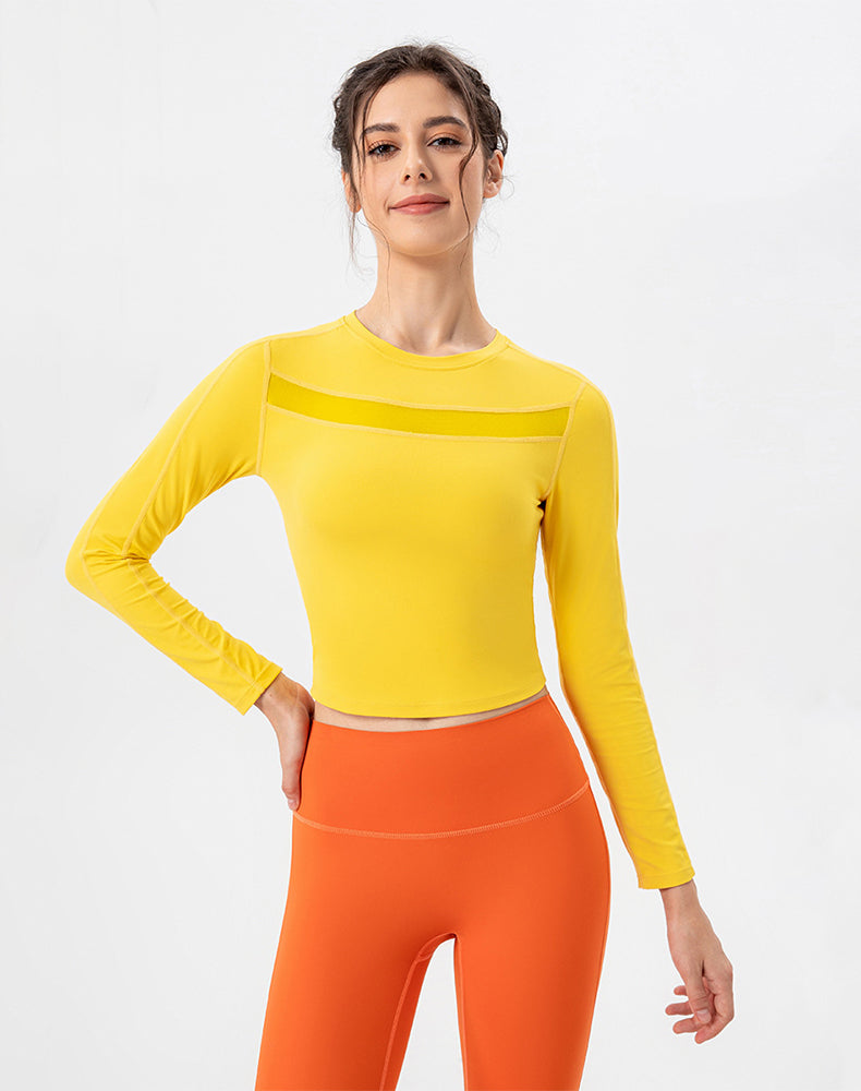 Mesh Splicing Workout Tops Long Sleeve Athletic T-Shirts