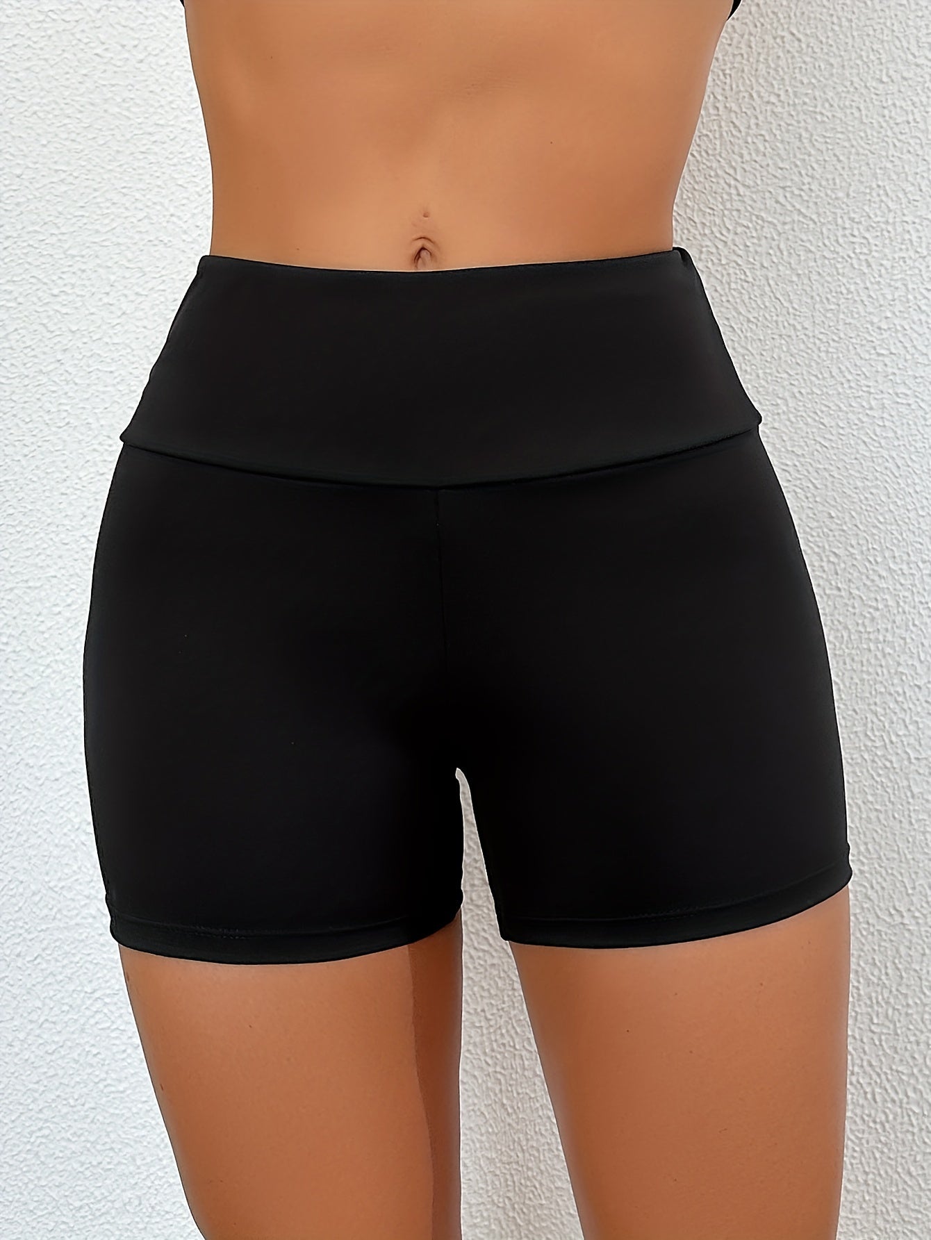 Stretchy High Waist Solid Black Trunks