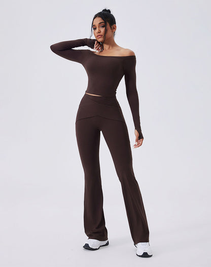 Activewear Set with Off-Shoulder Top and Flare Pant