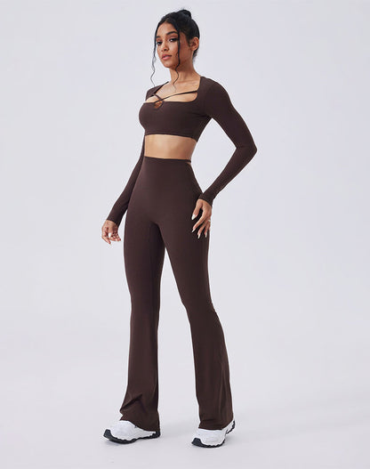 Activewear Set with crisscross thin strap Top and Flare Pant