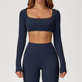 Square Neck Yoga Crop Tops Long Sleeve T-Shirt
