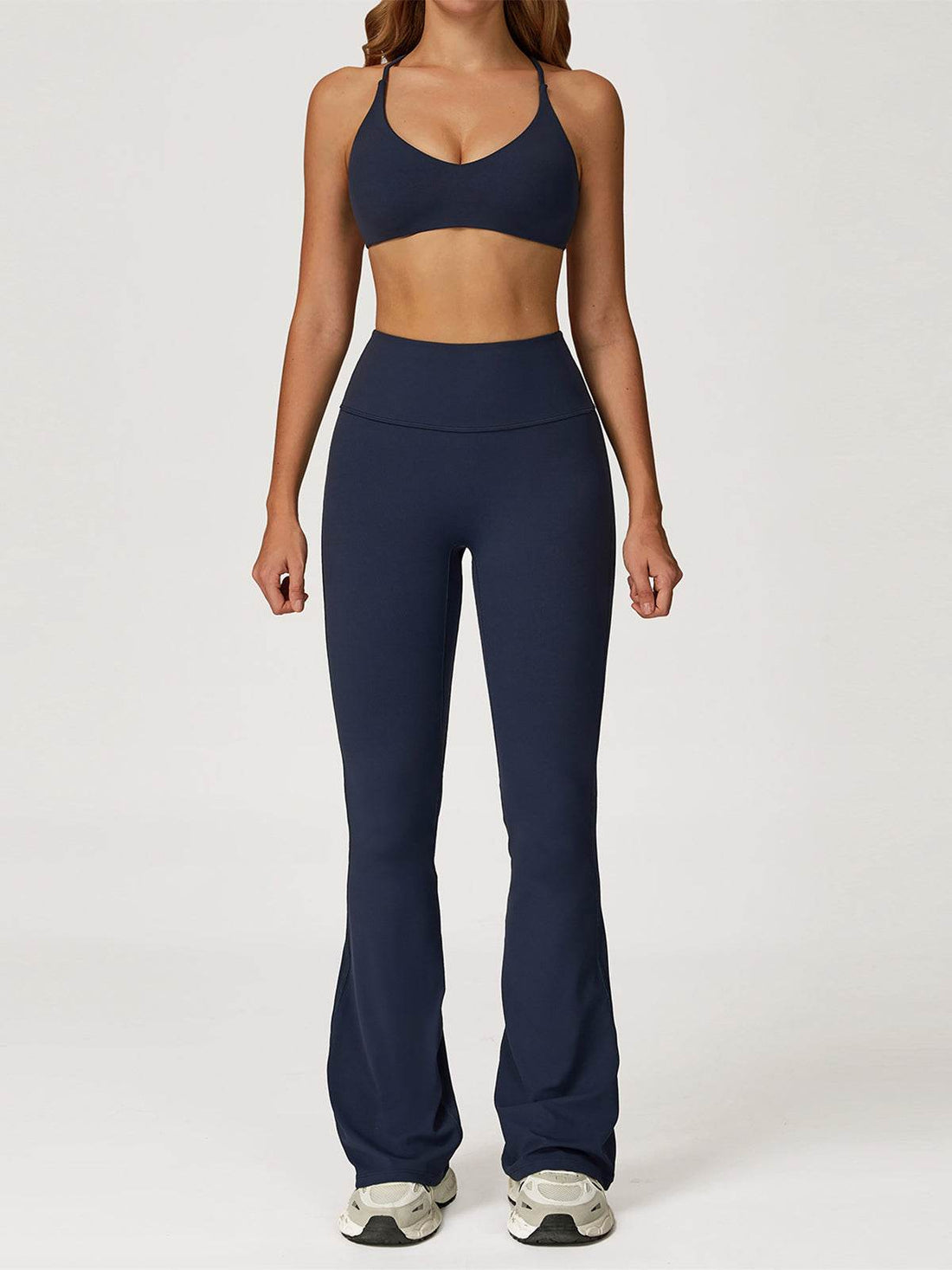 Activewear Set with Cross Back Sports Bra and Flared Pant
