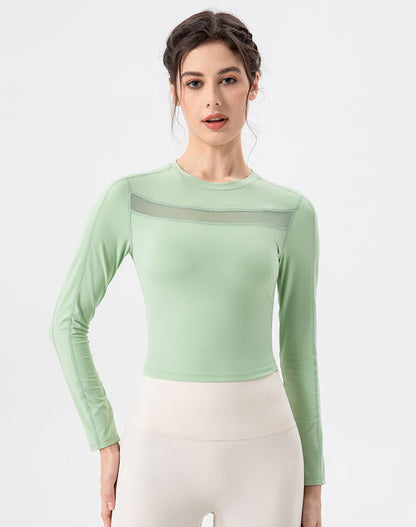 Mesh Splicing Workout Tops Long Sleeve Athletic T-Shirts