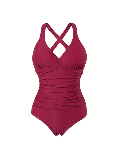 Ruched Cross Back Ruched One-piece Swimsuit