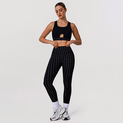 White Polka Dot Black Activewear Set with Bra and Legging