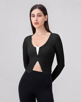 Zip Up Crop Tops Long Sleeve Casual Sweatshirt