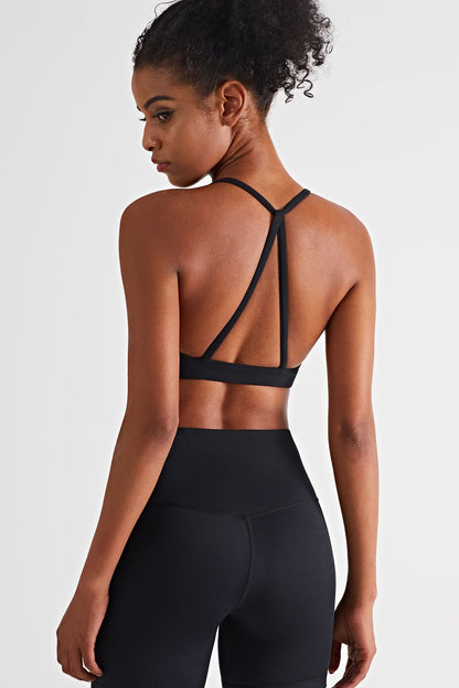 Triangle Back Sports Bra with Spaghetti Straps - Supportive &amp; Stylish