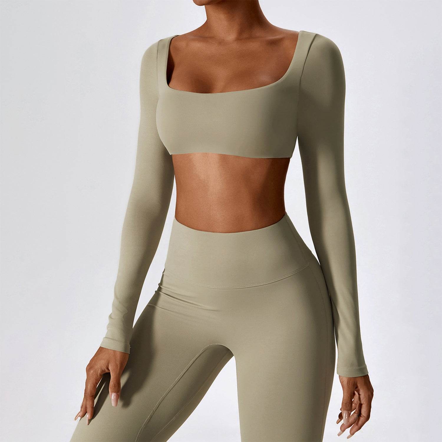 Square Neck Yoga Crop Tops Long Sleeve T-Shirt