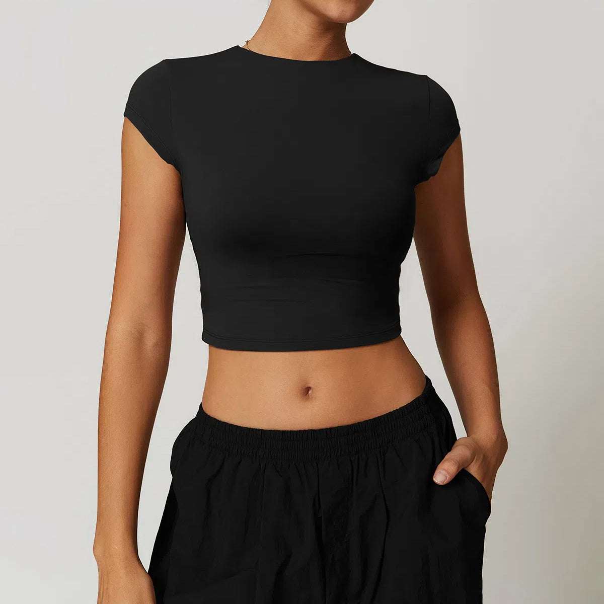 Short Sleeve Crew Neck Crop Workout T-Shirt | Perfect for Yoga &amp; Sport