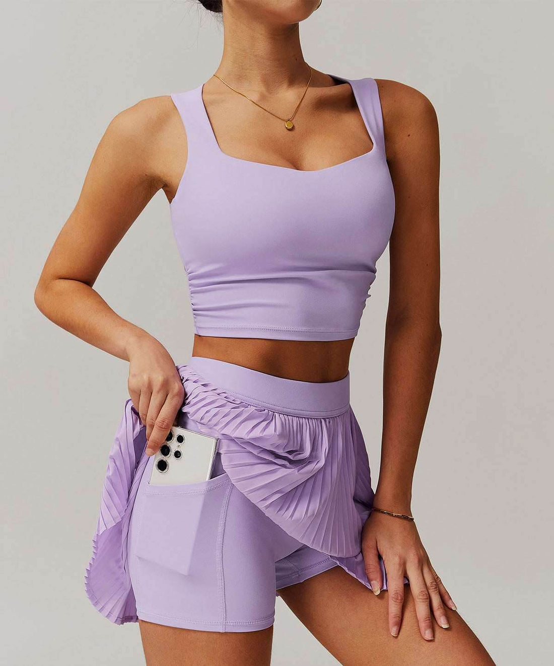 Activewear Set With Tank and Accordion Pleated Skirt
