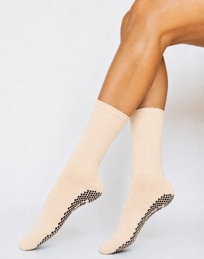 Pilates Yoga Crew Socks with Non Slip Grippers