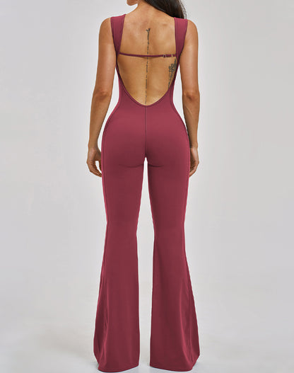 Backless Yoga Flare Leg Jumpsuit One Piece Athletic Bodysuit